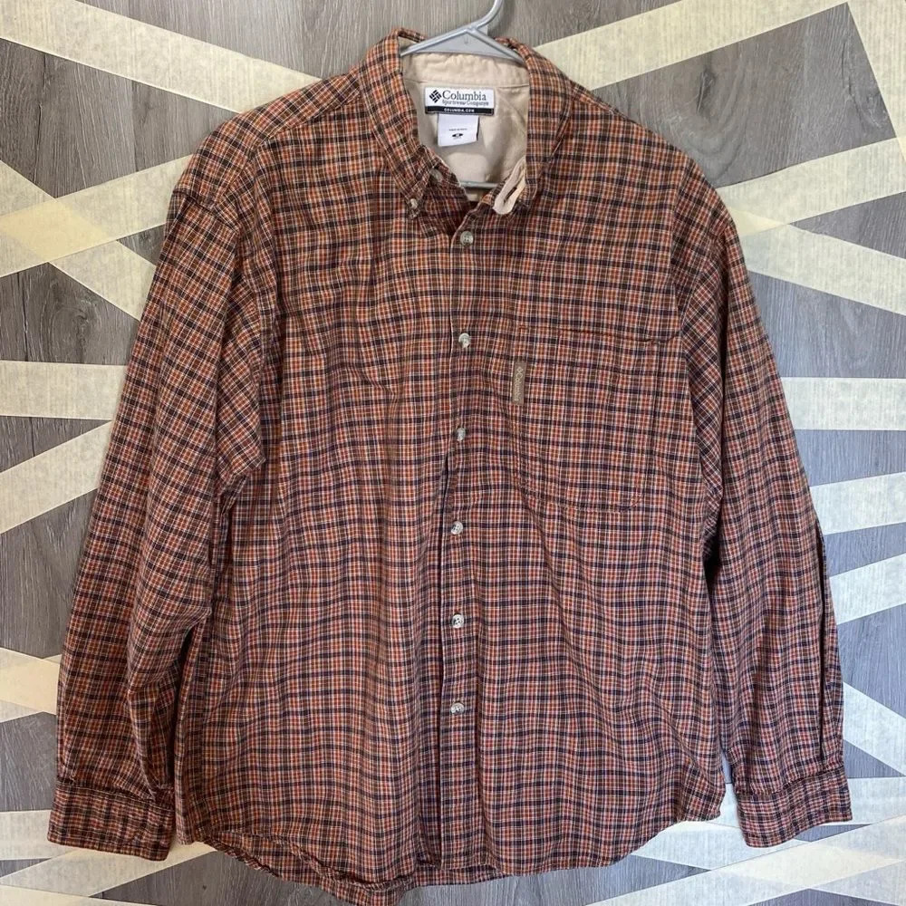 Columbia Long Sleeve Button Down Shirt Men’s Sz Med Orange/Brown - Picture 2 of 5